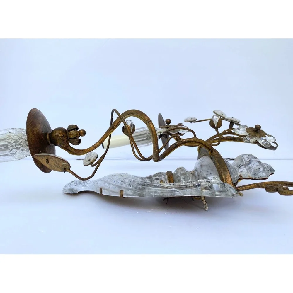 MAISON ‎ BAGUES  Bird Sconces Pair of Glass Electric Wall 2 Arm Sconces